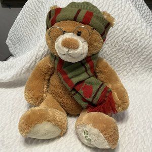 Brown Teddy Bear Glasses Hat Holiday Scarf Mary Meyer 2007 Plush 15" Toy 